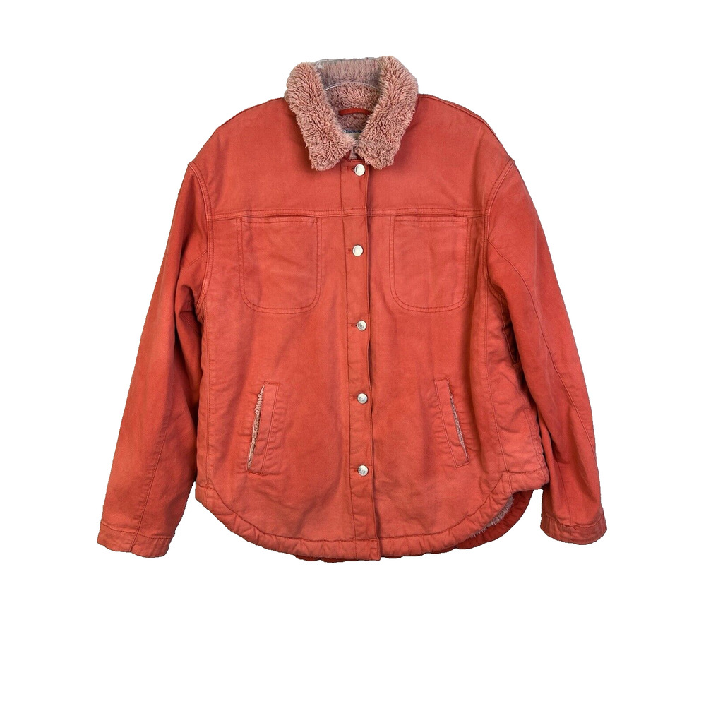 Anthropologie Pilcro Orange Sherpa Lined Jacket Shacket Women's Medium Warm